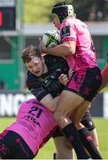 14 April 2024; Cian Prendergast of Connacht tackles Nacho Brex of Benetton during the EPCR Challenge Cup quarter-final match between Benetton and Connacht at Stadio Monigo in Treviso, Italy. Photo by Roberto Bregani/Sportsfile