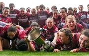 14 April 2024; Westmeath celebrate with the trophy after the Very Camogie All-Ireland League Division 2A Final between Derry and Westmeath at Croke Park in Dublin. Photo by David Fitzgerald/Sportsfile