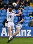 14 April 2024; Kevin Quinn of Wicklow is tackled by Niall Kelly of Kildare during the Leinster GAA Football Senior Championship quarter-final match between Kildare and Wicklow at Laois Hire O’Moore Park in Portlaoise, Laois. Photo by Sam Barnes/Sportsfile