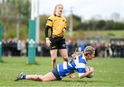 14 April 2024; Clara Sexton of Athy scores a try during the Cusack Plate final match between Athy and Ashbourne during the Bank of Ireland Leinster Rugby Women Finals Day at Balbriggan RFC in Dublin. Photo by Ben McShane/Sportsfile