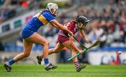 14 April 2024; Aoife Donohue of Galway in action against /t5 during the Very Camogie League Division 1A Final between Tipperary and Galway at Croke Park in Dublin. Photo by Brendan Moran/Sportsfile