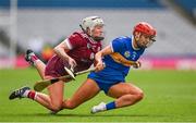 14 April 2024; Karin Blair of Tipperary is tackled by Ailish O’Reilly of Galway during the Very Camogie League Division 1A Final between Tipperary and Galway at Croke Park in Dublin. Photo by Brendan Moran/Sportsfile