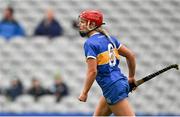 14 April 2024; Karen Kennedy of Tipperary celebrates after scoring his side's first goal during the Very Camogie League Division 1A Final between Tipperary and Galway at Croke Park in Dublin. Photo by Brendan Moran/Sportsfile