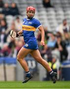 14 April 2024; Karen Kennedy of Tipperary after scoring his side's first goal during the Very Camogie League Division 1A Final between Tipperary and Galway at Croke Park in Dublin. Photo by Brendan Moran/Sportsfile