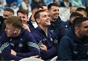 14 April 2024; Con O'Callaghan of Dublin, centre, and team-mates watch the Camogie final before the Leinster GAA Football Senior Championship quarter-final match between Dublin and Meath at Croke Park in Dublin. Photo by David Fitzgerald/Sportsfile