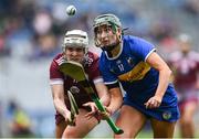 14 April 2024; Caoimhe Maher of Tipperary in action against Ailish O’Reilly of Galway during the Very Camogie League Division 1A Final between Tipperary and Galway at Croke Park in Dublin. Photo by David Fitzgerald/Sportsfile