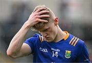 14 April 2024; Kevin Quinn of Wicklow dejected after his side's defeat in the Leinster GAA Football Senior Championship quarter-final match between Kildare and Wicklow at Laois Hire O’Moore Park in Portlaoise, Laois. Photo by Sam Barnes/Sportsfile