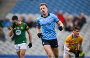 14 April 2024; Seán Bugler of Dublin reacts after scoring his side's first goal during the Leinster GAA Football Senior Championship quarter-final match between Dublin and Meath at Croke Park in Dublin. Photo by Brendan Moran/Sportsfile