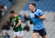 14 April 2024; Seán Bugler of Dublin reacts after scoring his side's first goal during the Leinster GAA Football Senior Championship quarter-final match between Dublin and Meath at Croke Park in Dublin. Photo by Brendan Moran/Sportsfile