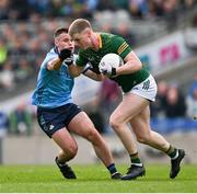 14 April 2024; Mathew Costello of Meath is tackled by Ross McGarry of Dublin during the Leinster GAA Football Senior Championship quarter-final match between Dublin and Meath at Croke Park in Dublin. Photo by Brendan Moran/Sportsfile