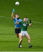 14 April 2024; Michael Fitzsimons of Dublin in action against Jordan Morris of Meath during the Leinster GAA Football Senior Championship quarter-final match between Dublin and Meath at Croke Park in Dublin. Photo by David Fitzgerald/Sportsfile