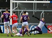 14 April 2024; Ciaran Downey of Louth,15, scores his side's second goal during the Leinster GAA Football Senior Championship quarter-final match between Louth and Wexford at Laois Hire O’Moore Park in Portlaoise, Laois. Photo by Sam Barnes/Sportsfile