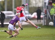 14 April 2024; Ciarán Downey of Louth scores his side's second goal during the Leinster GAA Football Senior Championship quarter-final match between Louth and Wexford at Laois Hire O’Moore Park in Portlaoise, Laois. Photo by Piaras Ó Mídheach/Sportsfile