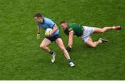 14 April 2024; Tom Lahiff of Dublin in action against Ronan Jones of Meath during the Leinster GAA Football Senior Championship quarter-final match between Dublin and Meath at Croke Park in Dublin. Photo by David Fitzgerald/Sportsfile