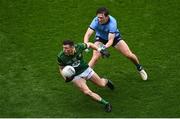 14 April 2024; Jordan Morris of Meath in action against Michael Fitzsimons of Dublin during the Leinster GAA Football Senior Championship quarter-final match between Dublin and Meath at Croke Park in Dublin. Photo by David Fitzgerald/Sportsfile
