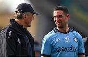 14 April 2024; James McCarthy of Dublin, right, in conversation with Meath manager Colm O'Rourke after the Leinster GAA Football Senior Championship quarter-final match between Dublin and Meath at Croke Park in Dublin. Photo by Brendan Moran/Sportsfile