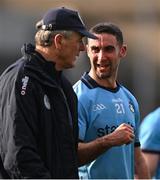 14 April 2024; James McCarthy of Dublin, right, in conversation with Meath manager Colm O'Rourke after the Leinster GAA Football Senior Championship quarter-final match between Dublin and Meath at Croke Park in Dublin. Photo by Brendan Moran/Sportsfile