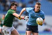 14 April 2024; Tom Lahiff of Dublin is tackled by Jack O'Connor of Meath during the Leinster GAA Football Senior Championship quarter-final match between Dublin and Meath at Croke Park in Dublin. Photo by Brendan Moran/Sportsfile