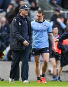 14 April 2024; Meath manager Colm O'Rourke and Con O'Callaghan of Dublin after the Leinster GAA Football Senior Championship quarter-final match between Dublin and Meath at Croke Park in Dublin. Photo by Brendan Moran/Sportsfile