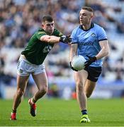 14 April 2024; Paddy Small of Dublin in action against Eoghan Frayne of Meath during the Leinster GAA Football Senior Championship quarter-final match between Dublin and Meath at Croke Park in Dublin. Photo by Brendan Moran/Sportsfile