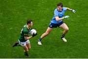 14 April 2024; Michael Fitzsimons of Dublin in action against Jordan Morris of Meath during the Leinster GAA Football Senior Championship quarter-final match between Dublin and Meath at Croke Park in Dublin. Photo by David Fitzgerald/Sportsfile