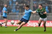 14 April 2024; Michael Fitzsimons of Dublin in action against James Conlon of Meath during the Leinster GAA Football Senior Championship quarter-final match between Dublin and Meath at Croke Park in Dublin. Photo by Brendan Moran/Sportsfile