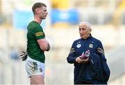 14 April 2024; Mathew Costello of Meath and former Meath manager Seán Boylan after the Leinster GAA Football Senior Championship quarter-final match between Dublin and Meath at Croke Park in Dublin. Photo by David Fitzgerald/Sportsfile