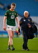 14 April 2024; Mathew Costello of Meath leaves the pitch with selector Sean Boylan after the Leinster GAA Football Senior Championship quarter-final match between Dublin and Meath at Croke Park in Dublin. Photo by Brendan Moran/Sportsfile