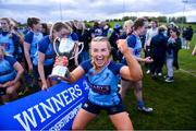 14 April 2024; MU Barnhall captain Ciara Faulkner, centre, and players celebrate after their side's victory in the Flood Cup final match between Tullow and MU Barnhall during the Bank of Ireland Leinster Rugby Women Finals Day at Balbriggan RFC in Dublin. Photo by Ben McShane/Sportsfile