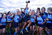 14 April 2024; MU Barnhall captain Ciara Faulkner, centre, and players celebrate after their side's victory in the Flood Cup final match between Tullow and MU Barnhall during the Bank of Ireland Leinster Rugby Women Finals Day at Balbriggan RFC in Dublin. Photo by Ben McShane/Sportsfile