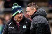 14 April 2024; Fermanagh manager Kieran Donnelly, right, and Fermanagh GAA Chairperson Brian Armitage before the Ulster GAA Football Senior Championship quarter-final match between Fermanagh and Armagh at Brewster Park in Enniskillen, Fermanagh. Photo by Ramsey Cardy/Sportsfile
