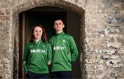16 April 2024; McKeever Sports Selected as Official Kit Supplier for Team Ireland at the Olympic and Paralympic Games in Paris this summer. In attendance at the launch are Paralympic swimming champion Ellen Keane and Olympian Jack Woolley. Photo by Brendan Moran/Sportsfile