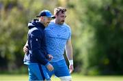 15 April 2024; Backs coach Andrew Goodman, left, and Jack Conan during a Leinster Rugby squad training session at UCD in Dublin. Photo by Seb Daly/Sportsfile