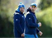 15 April 2024; Backs coach Andrew Goodman, right, and contact skills coach Sean O'Brien during a Leinster Rugby squad training session at UCD in Dublin. Photo by Seb Daly/Sportsfile