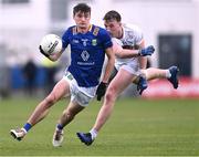 14 April 2024; Patrick O'Keane of Wicklow in action against Darragh Kirwan of Kildare during the Leinster GAA Football Senior Championship quarter-final match between Kildare and Wicklow at Laois Hire O’Moore Park in Portlaoise, Laois. Photo by Piaras Ó Mídheach/Sportsfile