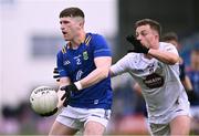 14 April 2024; Tom Moran of Wicklow in action against Niall Kelly of Kildare during the Leinster GAA Football Senior Championship quarter-final match between Kildare and Wicklow at Laois Hire O’Moore Park in Portlaoise, Laois. Photo by Piaras Ó Mídheach/Sportsfile