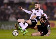 15 April 2024; Dylan Connolly of Bohemians in action against Robbie Mahon of Dundalk during the SSE Airtricity Men's Premier Division match between Bohemians and Dundalk at Dalymount Park in Dublin. Photo by Stephen McCarthy/Sportsfile