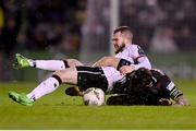 15 April 2024; Dylan Connolly of Bohemians in action against Robbie Mahon of Dundalk during the SSE Airtricity Men's Premier Division match between Bohemians and Dundalk at Dalymount Park in Dublin. Photo by Stephen McCarthy/Sportsfile