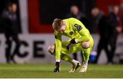 15 April 2024; Dundalk goalkeeper George Shelvey at the final whistle of the SSE Airtricity Men's Premier Division match between Bohemians and Dundalk at Dalymount Park in Dublin. Photo by Stephen McCarthy/Sportsfile