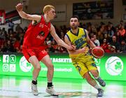 13 April 2024; Conor Meany of UCD Marian in action against Mark Convery of Moy Tolka Rovers during the InsureMyVan.ie Division 1 play-off final match between UCD Marian and Moy Tolka Rovers at the National Basketball Arena in Tallaght, Dublin. Photo by Tyler Miller/Sportsfile