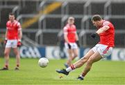14 April 2024; Sam Mulroy of Louth takes a free during the Leinster GAA Football Senior Championship quarter-final match between Louth and Wexford at Laois Hire O’Moore Park in Portlaoise, Laois. Photo by Sam Barnes/Sportsfile