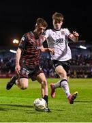 15 April 2024; James McManus of Bohemians in action against Eoin Kenny of Dundalk during the SSE Airtricity Men's Premier Division match between Bohemians and Dundalk at Dalymount Park in Dublin. Photo by Stephen McCarthy/Sportsfile