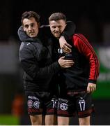 15 April 2024; Dylan Connolly, left, and Adam McDonnell of Bohemians after the SSE Airtricity Men's Premier Division match between Bohemians and Dundalk at Dalymount Park in Dublin. Photo by Stephen McCarthy/Sportsfile