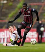 15 April 2024; Aboubacar Keita of Bohemians in action against Daryl Horgan of Dundalk during the SSE Airtricity Men's Premier Division match between Bohemians and Dundalk at Dalymount Park in Dublin. Photo by Stephen McCarthy/Sportsfile