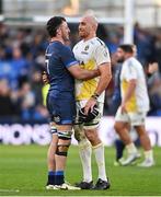 13 April 2024; Will Connors of Leinster in conversation with Ultan Dillane of La Rochelle after the Investec Champions Cup quarter-final match between Leinster and La Rochelle at the Aviva Stadium in Dublin. Photo by Sam Barnes/Sportsfile