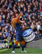 13 April 2024; Leinster mascot Leo the Lion during the Investec Champions Cup quarter-final match between Leinster and La Rochelle at the Aviva Stadium in Dublin. Photo by Sam Barnes/Sportsfile