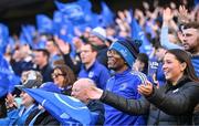 13 April 2024; Leinster supporters during the Investec Champions Cup quarter-final match between Leinster and La Rochelle at the Aviva Stadium in Dublin. Photo by Sam Barnes/Sportsfile