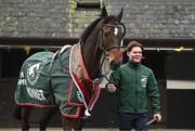 16 April 2024; I Am Maximus with groom Steven Cahill during the homecoming of Aintree Grand National winner I Am Maximus at Closutton in Carlow. Photo by Seb Daly/Sportsfile