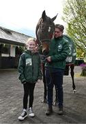 16 April 2024; Groom Steven Cahill and I Am Maximus with Clodagh Casey during the homecoming of Aintree Grand National winner I Am Maximus in Closutton, Carlow. Photo by Seb Daly/Sportsfile