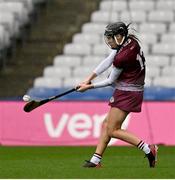 14 April 2024; Carrie Dolan of Galway takes a last second free to level the game, which she missed, during the Very Camogie League Division 1A Final between Tipperary and Galway at Croke Park in Dublin. Photo by Brendan Moran/Sportsfile
